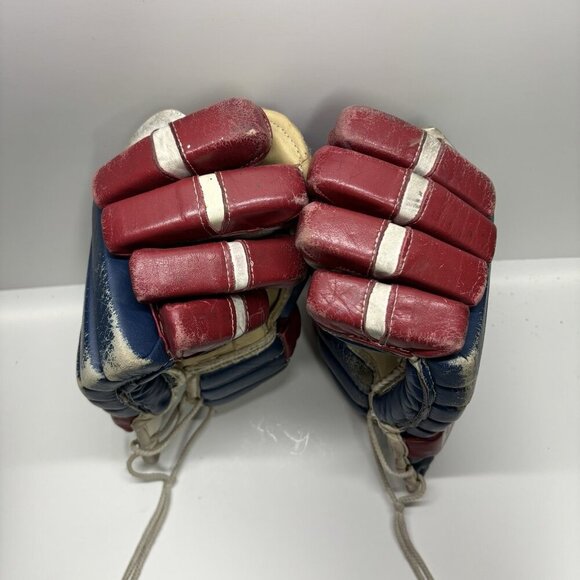 Vintage Leather Blue White Red Ferland 2200 Pro Hockey Player Gloves Habs NHL - Picture 11 of 11